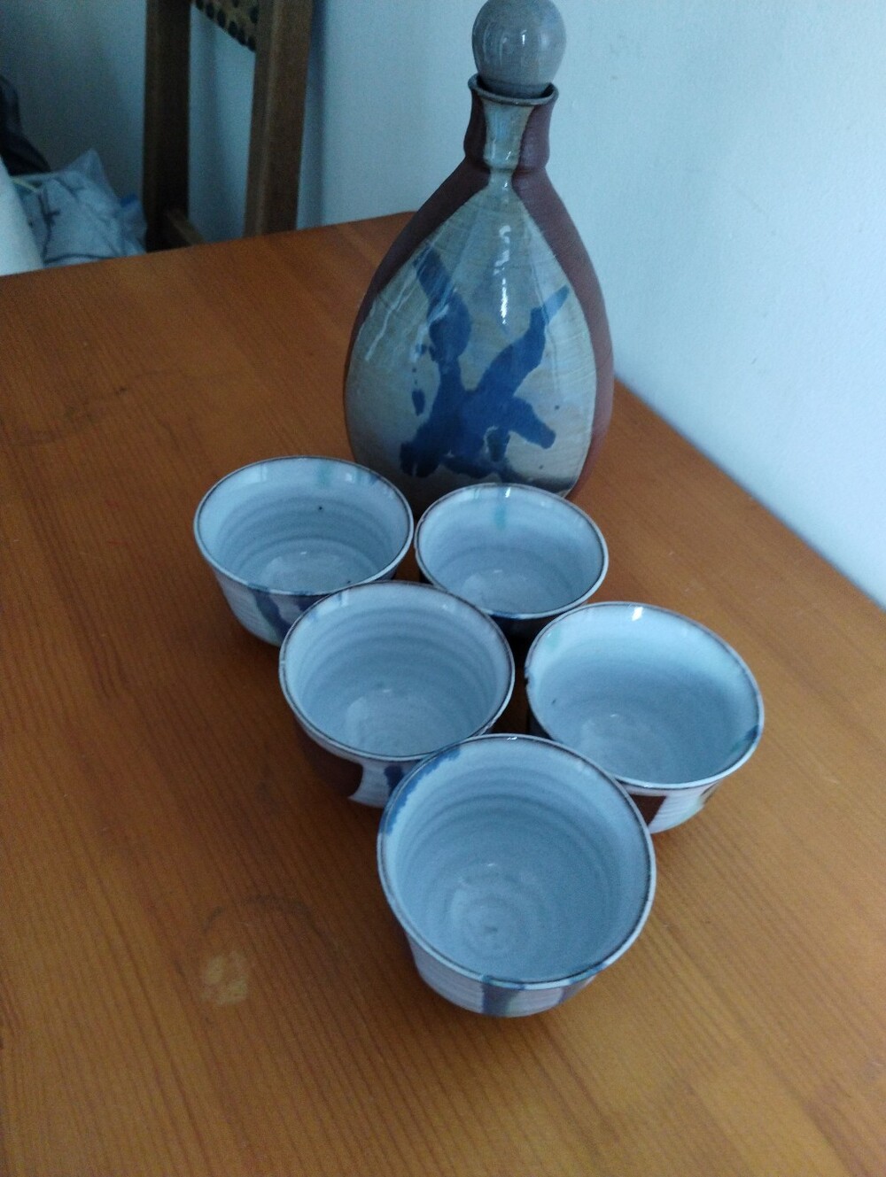 Handcrafted Ceramic Sake Set in Blue and Brown